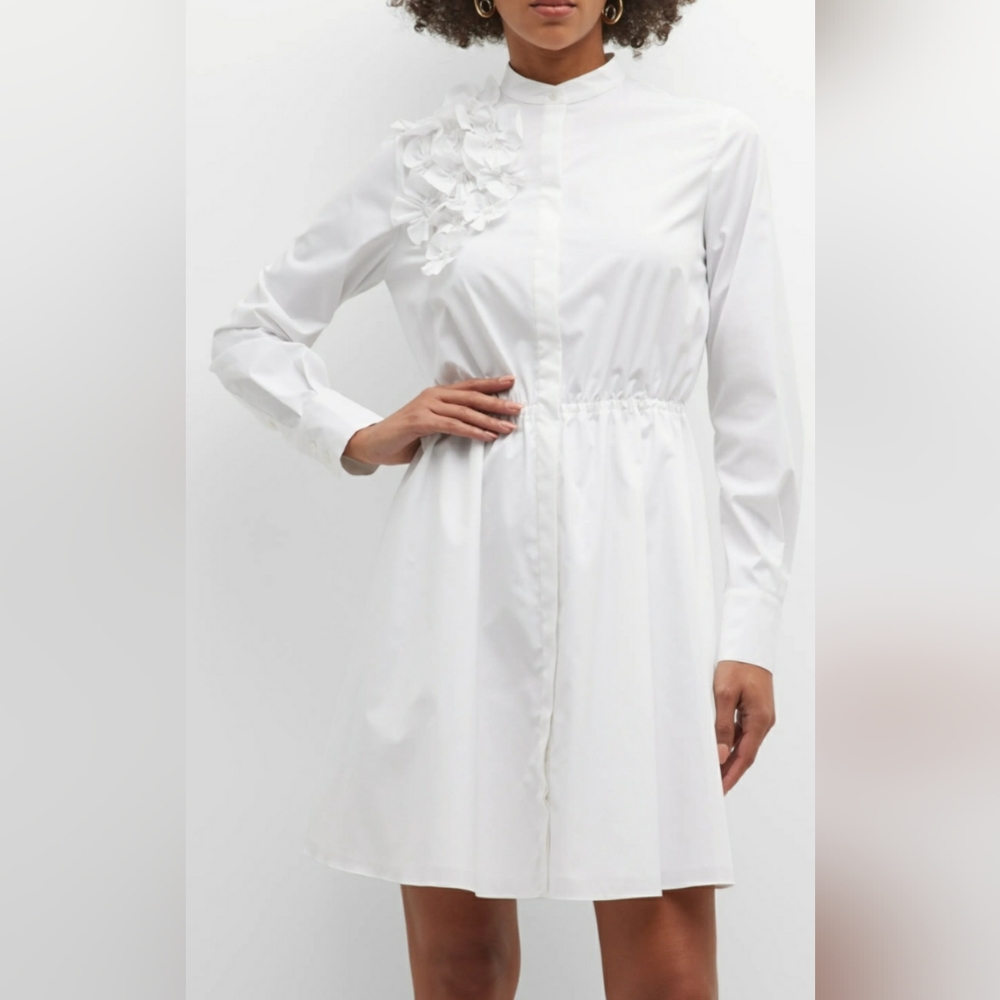 Jason Wu Poplin Button-Down Dress w/ 3D Flowers
